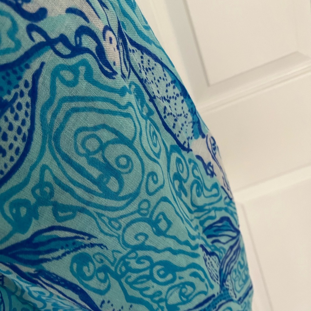 Lilly Pulitzer Blue Teal Swirl Silk-Cashmere Scarf - Picture 9 of 15